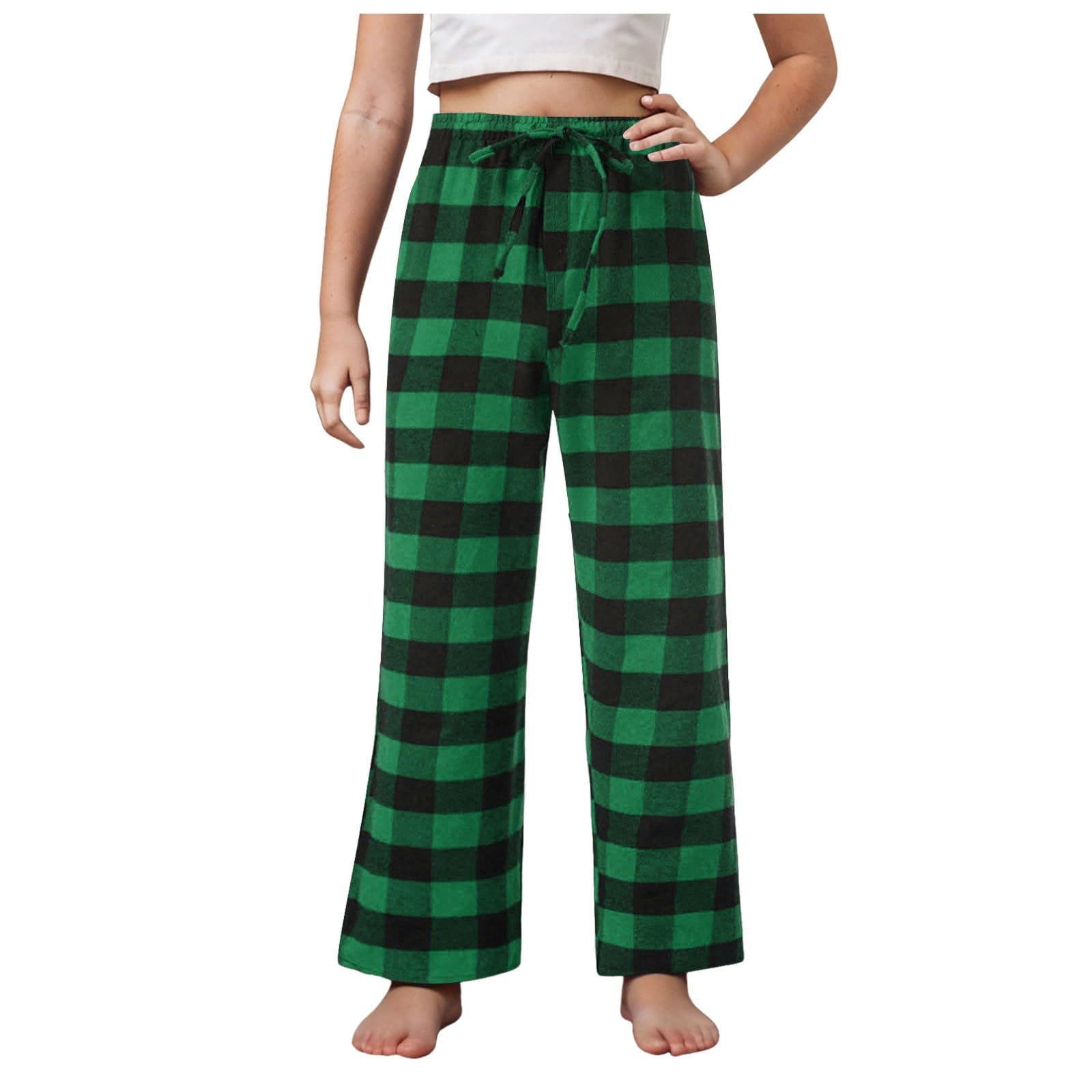 Pantalones de Pijama para Niñas, Pantalones de Sueño Largos a Cuadros, Medias de Pijama Suave con Bolsillos Traje de Niña Adulto Talla Grande