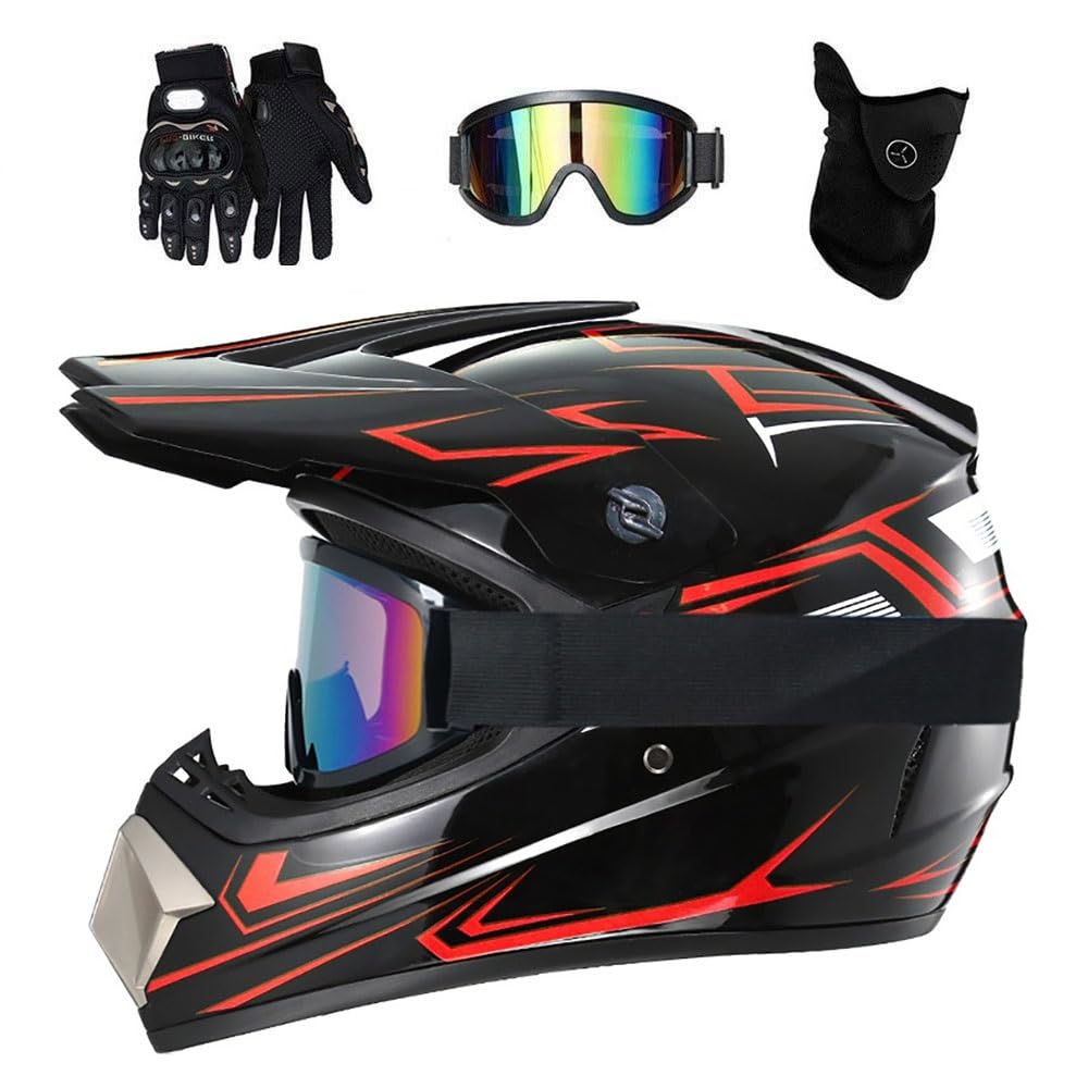 Unisexo MTB Casco de Motocross, con Gafas Guantes Mascarilla, Juventud Niño Integral Todoterreno Calle Moto ATV Cascos, Deporte Al Aire Libre Descenso Enduro BMX Dirt Bike Casco