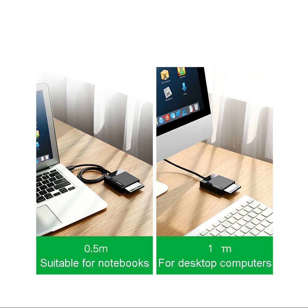 Yanghao Portátil Lector de Tarjetas SD USB 3.0 Hub Adaptador de Tarjeta 5Gbps Leer 4 Tarjetas simultáneamente, adecuados para la Tarjeta de TF/SD/CF/MS (Negro)