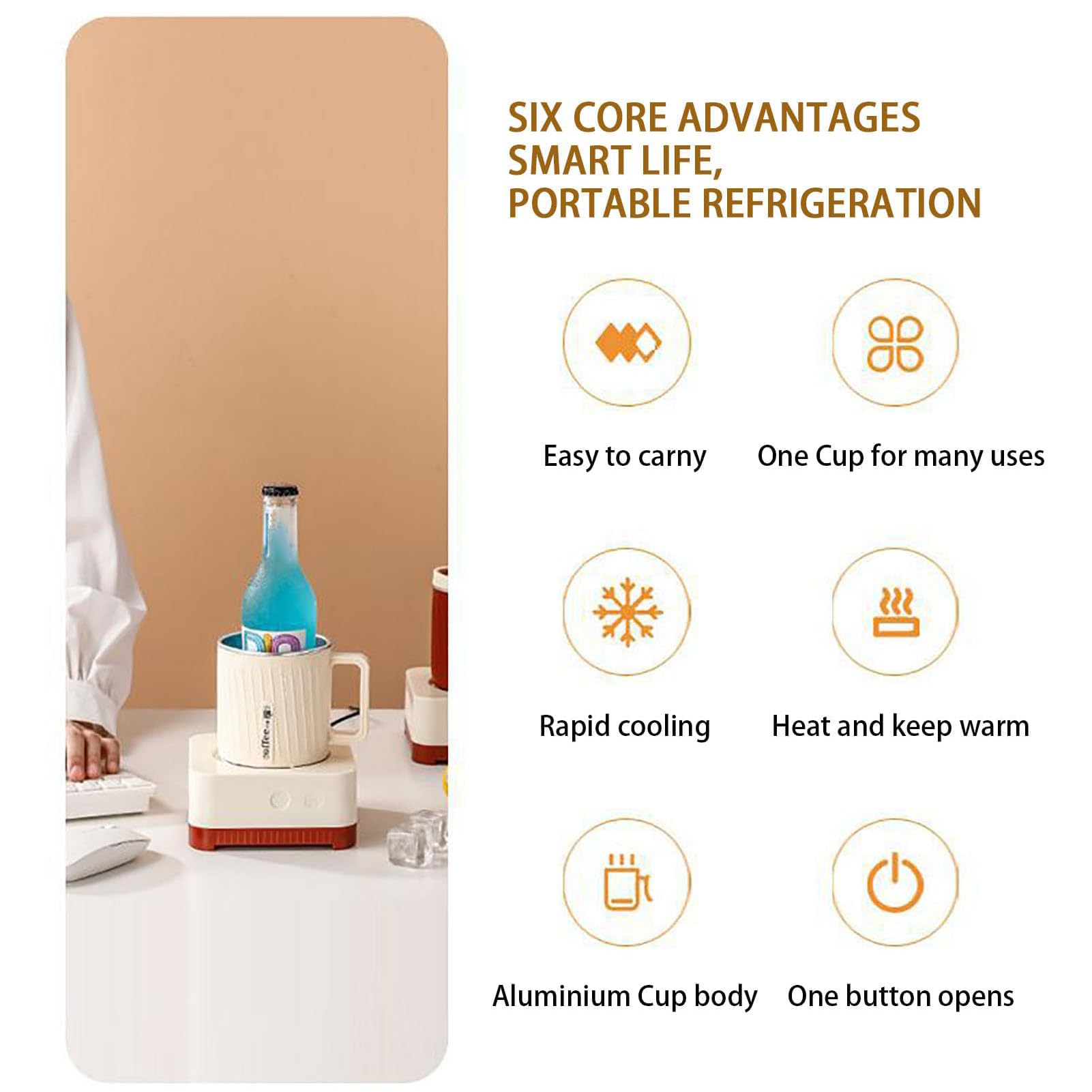 Enfriador Eléctrico de Bebidas, Vaso Eléctrico Refrigerante de 500 ml con Doble Función de Frío y Calor, Empaque en Caja de Regalo, Cuerpo de Aluminio, Inicio con un Solo Toque, Mini Enfriador D