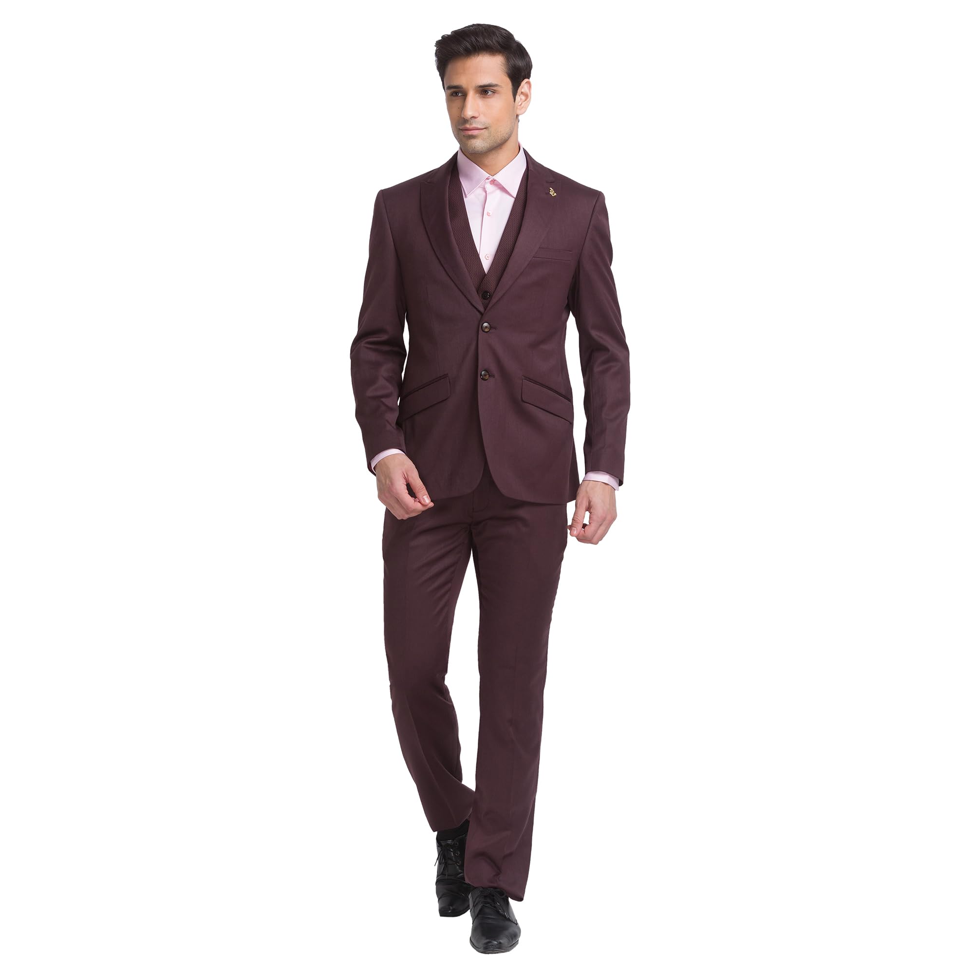 Men Contemporary Fit Solid Pattern Poly Wool Blend Peak Lapel Flat Front Formal Suit-image-30