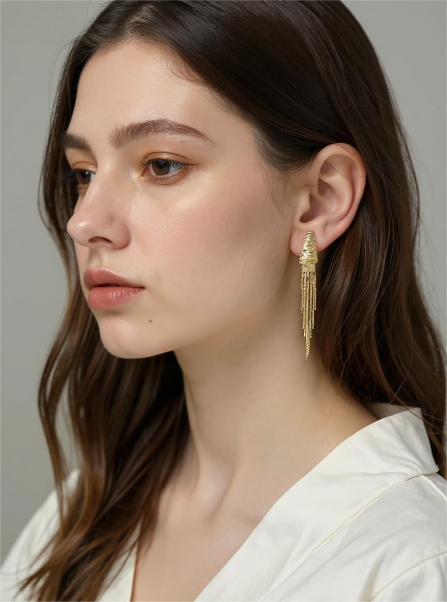 Gold Dangle Earrings for Women, Long Tassel Drop Chain Earrings, Women's Elegant Trendy Dainty Jewelry Gift - Image 4