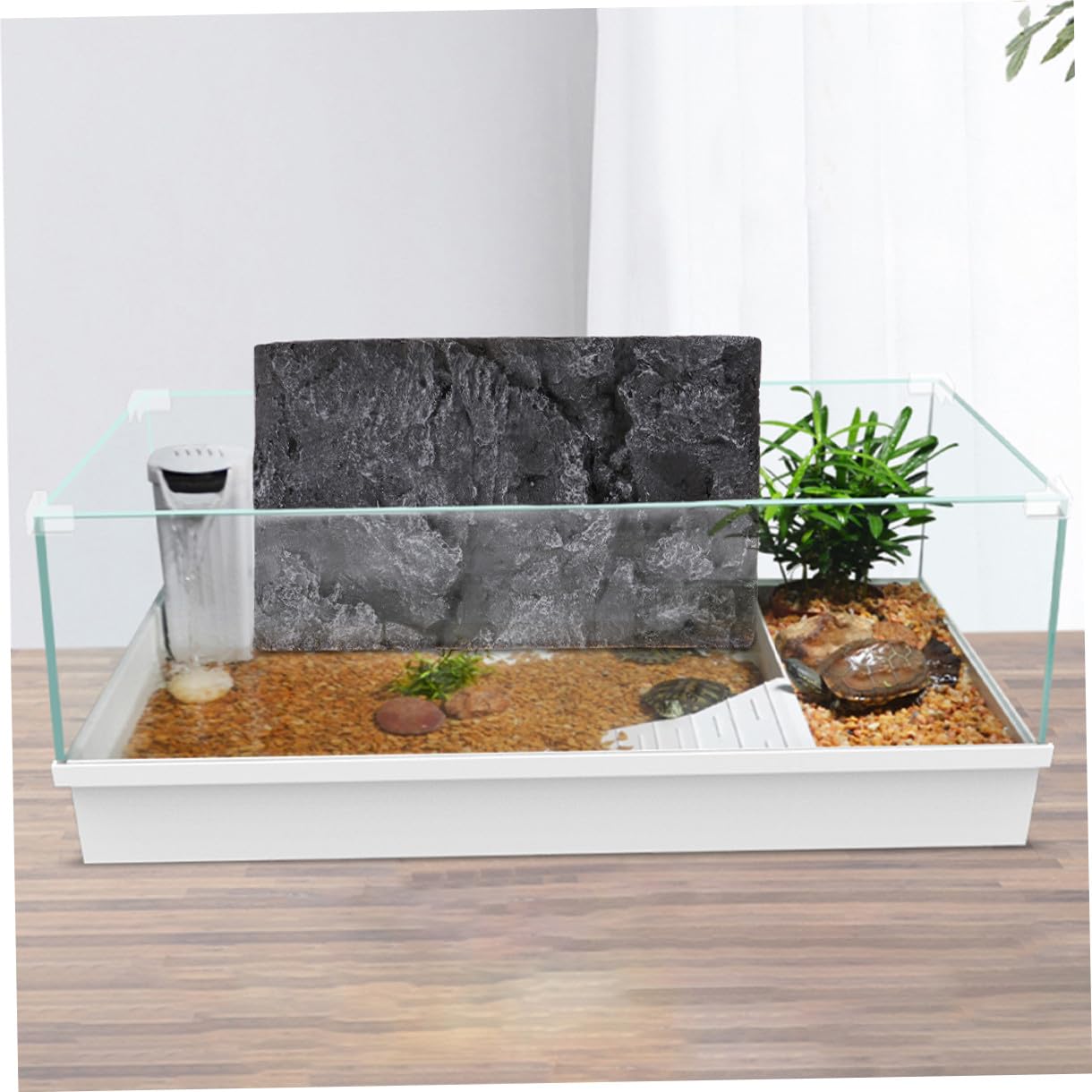 FRCOLOR Tablero para Tanque de Tortugas y Acuario de PU Negro, Panel 3D de Roca Alta Simulación, Duradero y Liviano para Adorno de Terrario