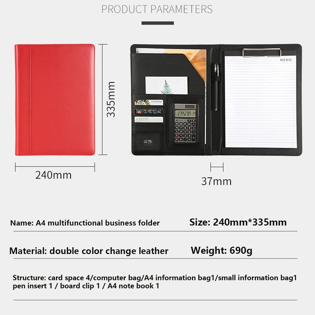 Schreibmappe A4, Portfolios Portfolio PU-Leder Padfolio Binder Business Planner Dateiordner Lebenslauf-Dokumenten-Organizer im Briefformat für Frauen Männer