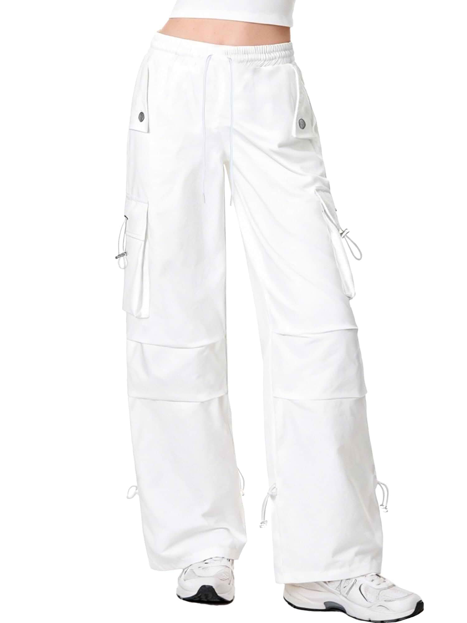 SANGTREE Womens Parachute Pants Elastic Waist Streetwear Hip Hop | Baggy Pants and Drawstring Waist Trouers