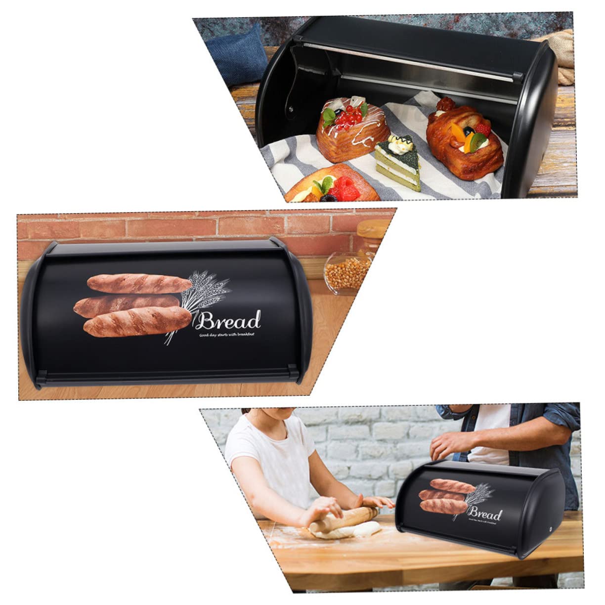 Amosfun Contenitore per Pane in Ferro Nero, Scatola da Tavolo per Cucina e Casa, Struttura Stabile e Resistente alla Compressione, Stile Creativo