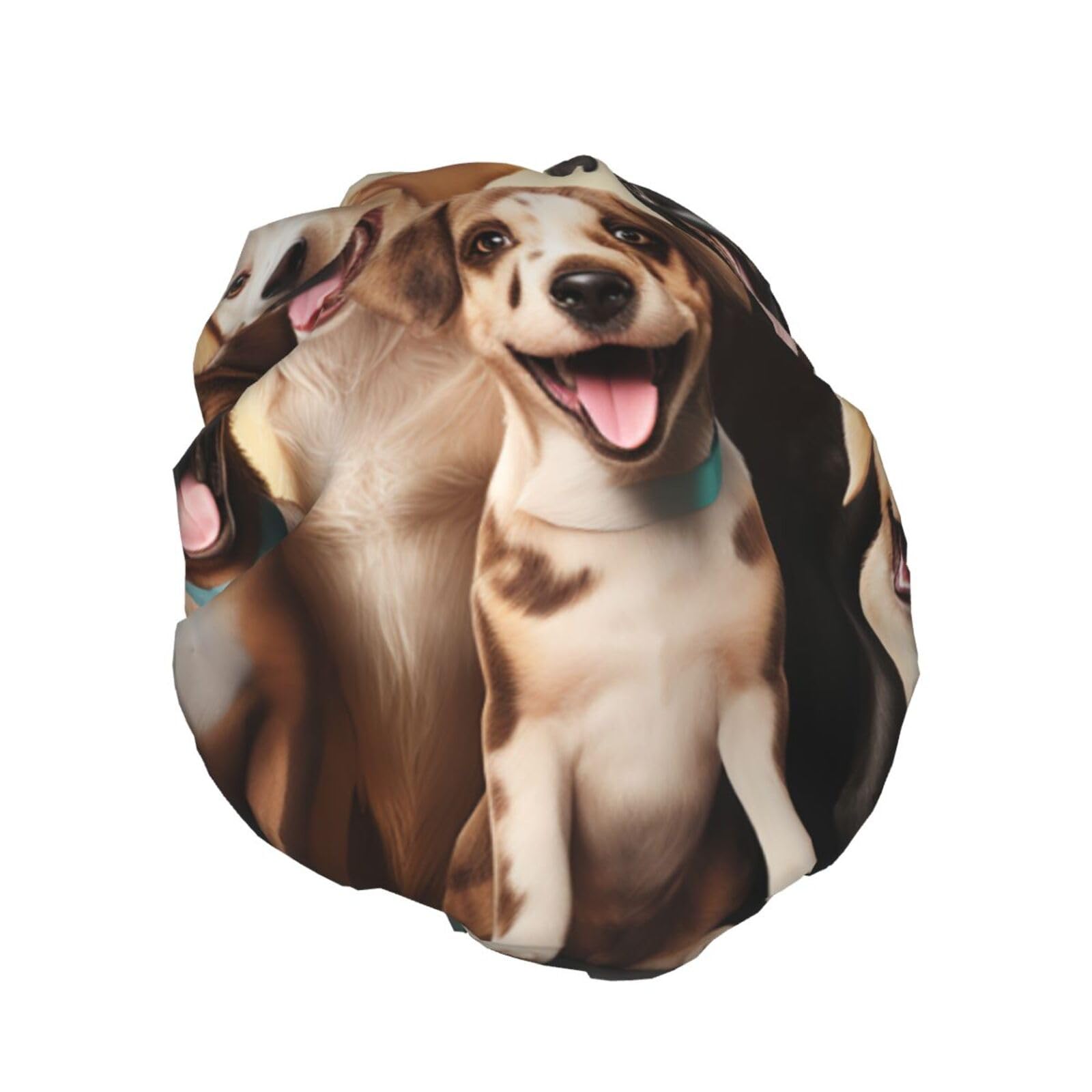 Dogs Happy Party Shower Cap for Women Reusable Waterproof Shower Bonnet Washable Elastic Band Bath Hair Hat Double Layered Bath Cap Extra Large for Long Hair