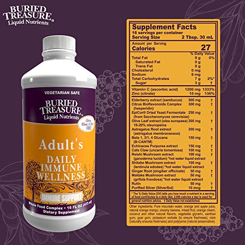 Buried Treasure Adult Daily Immune Wellness 16 Fl Oz. Immune Booster With Elderberry Echinacea, Vitamins #TOP3