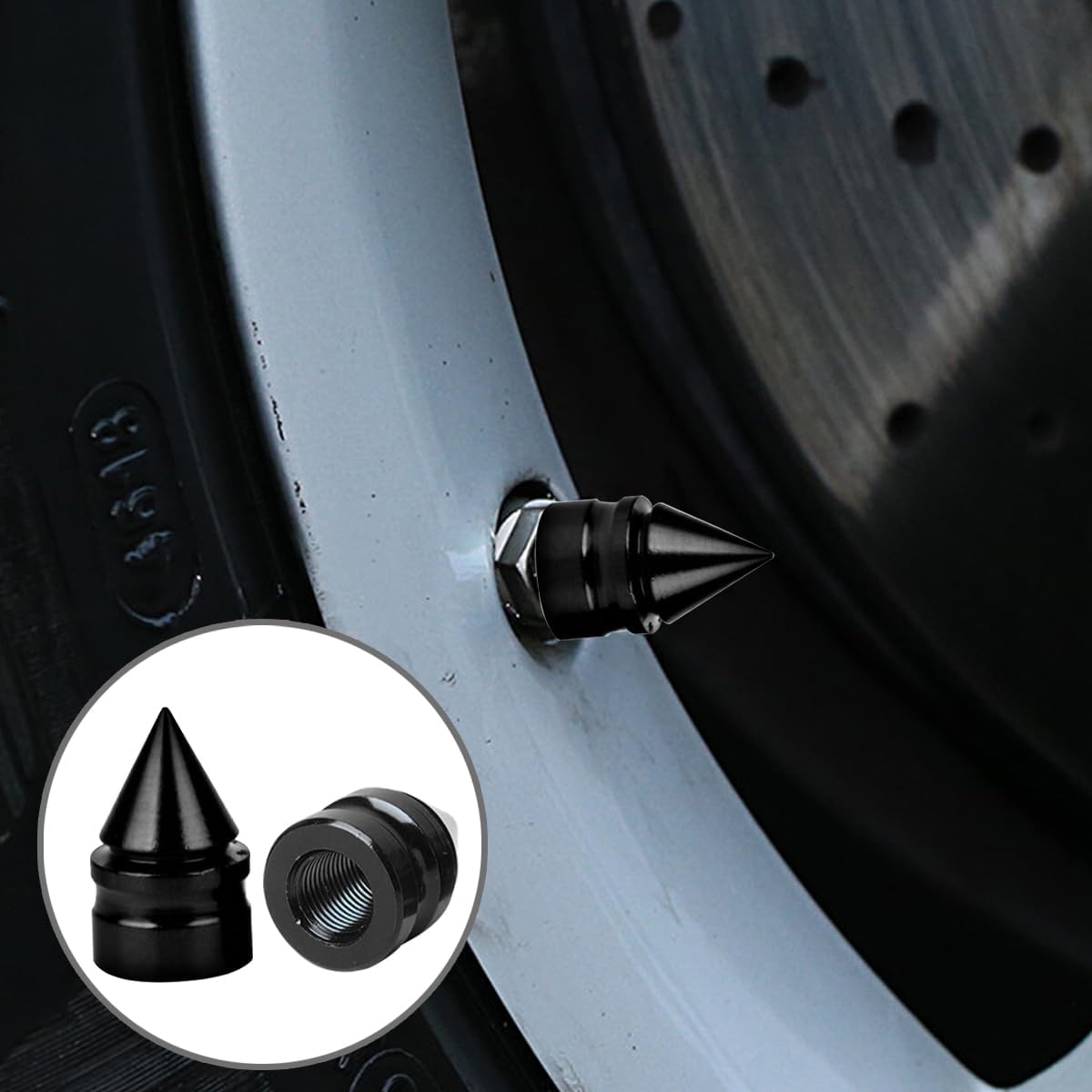 Osilly Car Tire Valve Caps, 8 Pack Spike Aluminium Alloy Auto Air Pressure Stem Caps, Universal Dust-Proof Car Tire Valve Trim Accessories, Fit for Cars, Trucks, SUVs and Motorcycles (Black)