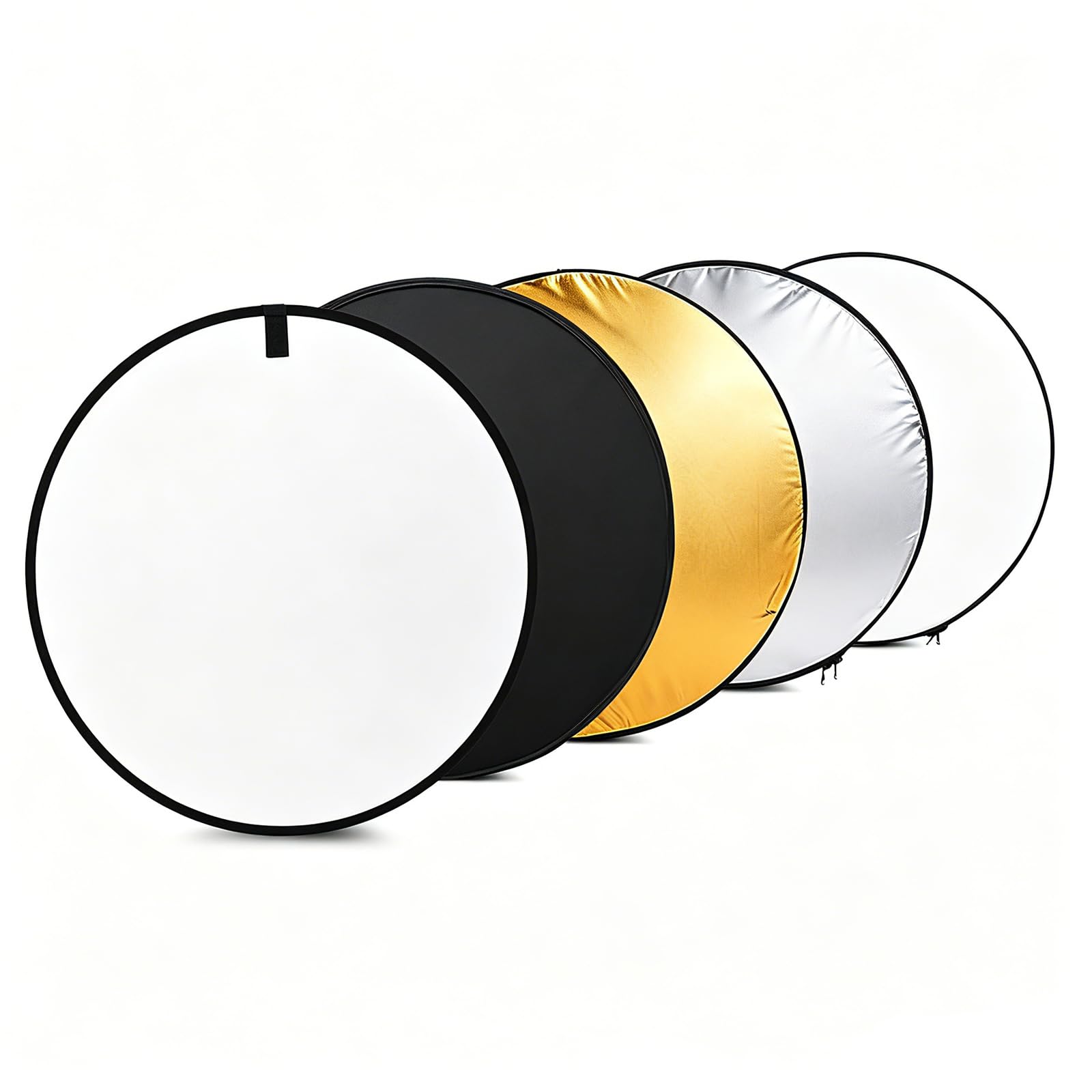 Andoer Disco Riflettente Fotografia Pannello Foto Pieghevole 24" 60Cm 5 In 1 (Oro Argento Bianco Nero Trasparente) Multi Portatile Pieghevole Fotografia Studio Foto Luce Riflettore Disco
