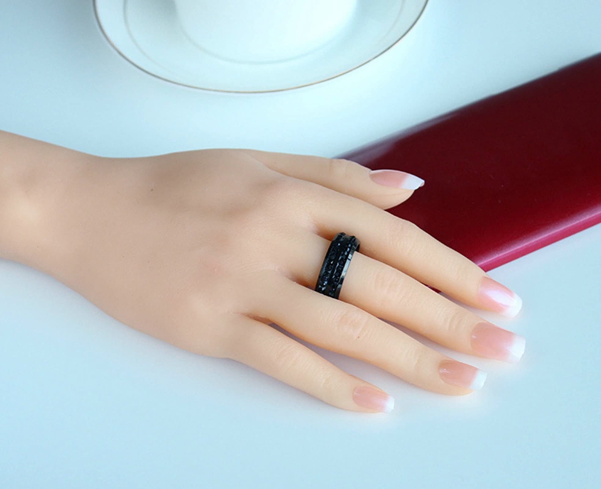 AmDxD Anillo de acero inoxidable para mujer de acero inoxidable con diseño de corazón de 0 0 líneas de color mate de circonia, W51.5 & M61.5, Acero inoxidable acero de tungsteno, circonita cúbica,