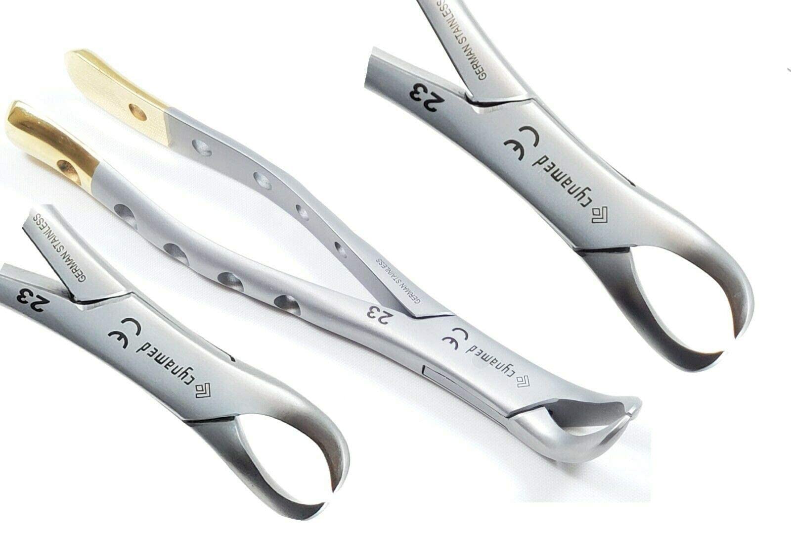 Dental Extracting Forceps #23 Cow Horn Lower First Molar,Lower Second Molar Gold Handle -Dental Instruments -Cynamed