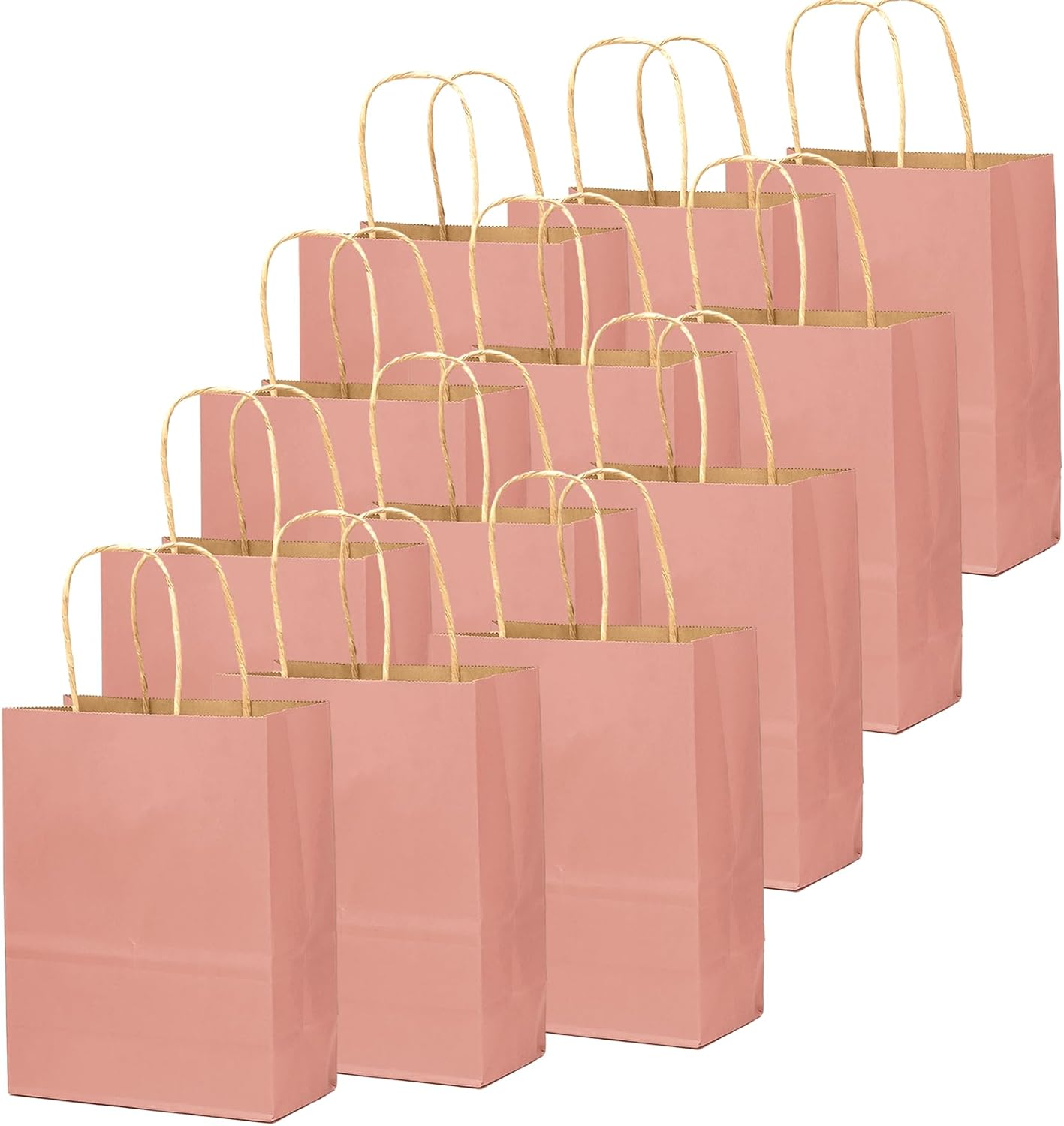 qiqee 100pcs gift bag with handles bulk kraft bright pink paper bags multiple uses (13"x10.3"x4.6"- large size) bright pink large