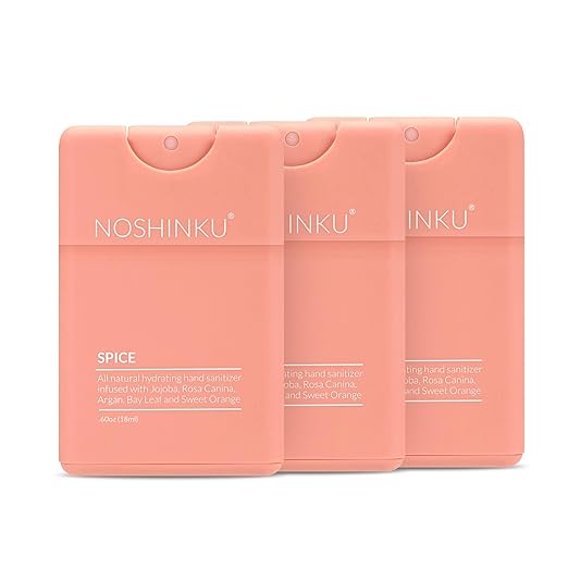 Noshinku Spice (Sweet Orange + Bay Leaf) Refillable Pocket Hand Sanitizer 3-Pack | Organic Antibacterial Sanitizing Mist with Moisturizing Botanical Oils | Kills 99.9% of Germs | Travel Size