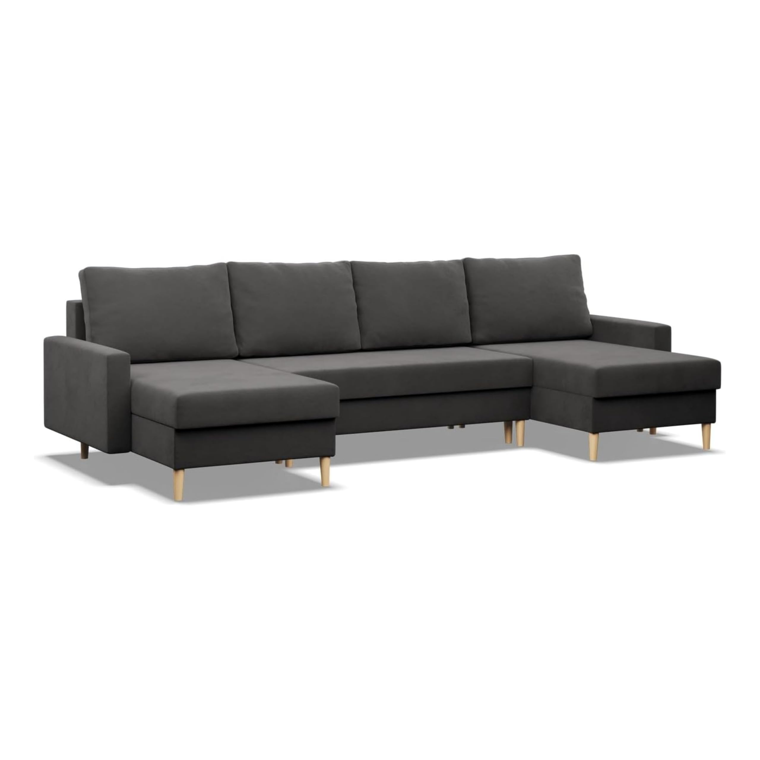 Mebligo - U-Förmige Ecksofa mit Schlaffunktion und Bettkasten BLANK, Couch U Form 294x88x140 cm, Klappsofa mit Schlaffunktion, Wohnzimmer Eckcouch mit Bettfunktion - Ecksofa Grau