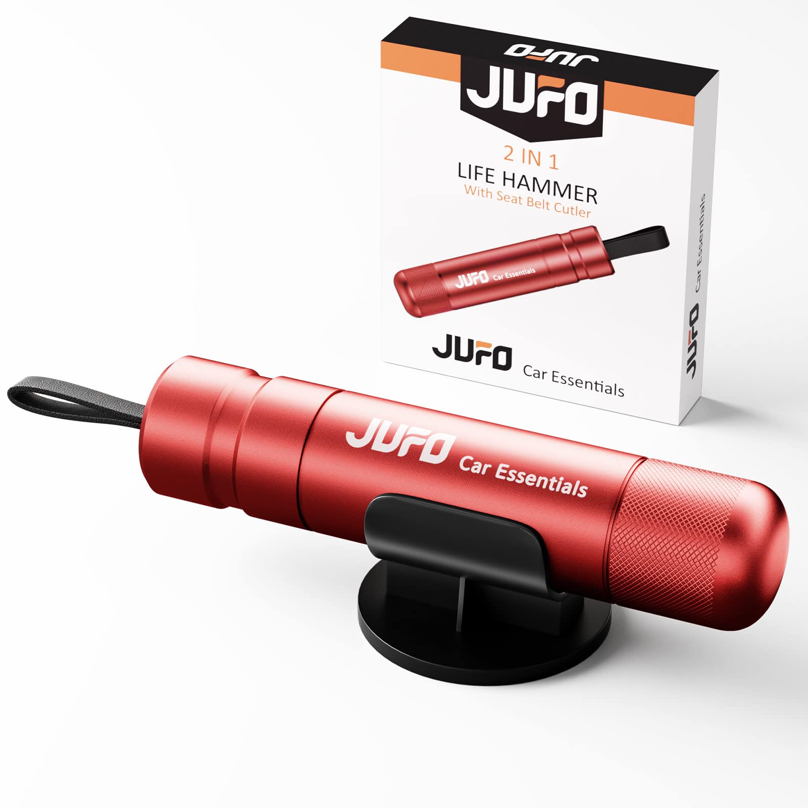 JUFO LifeHammer Emergency Car Safety Hammer with Window Breaker and Seatbelt Cutter – Essential Escape (Red)