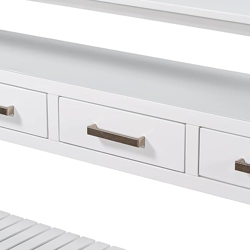 Miniatura 9 de Moderna mesa consola de 62.2 pulgadas, mesa de sofá con 4 cajones y 2 estantes, adecuada para entrada, pasillo, sala de estar, dormitorio (blanco