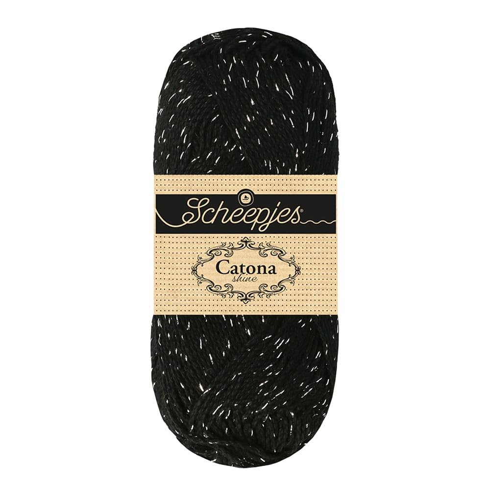 Scheepjes Catona Shine 1x50g - Jet Black & Silver Cotton and Metallic Yarn
