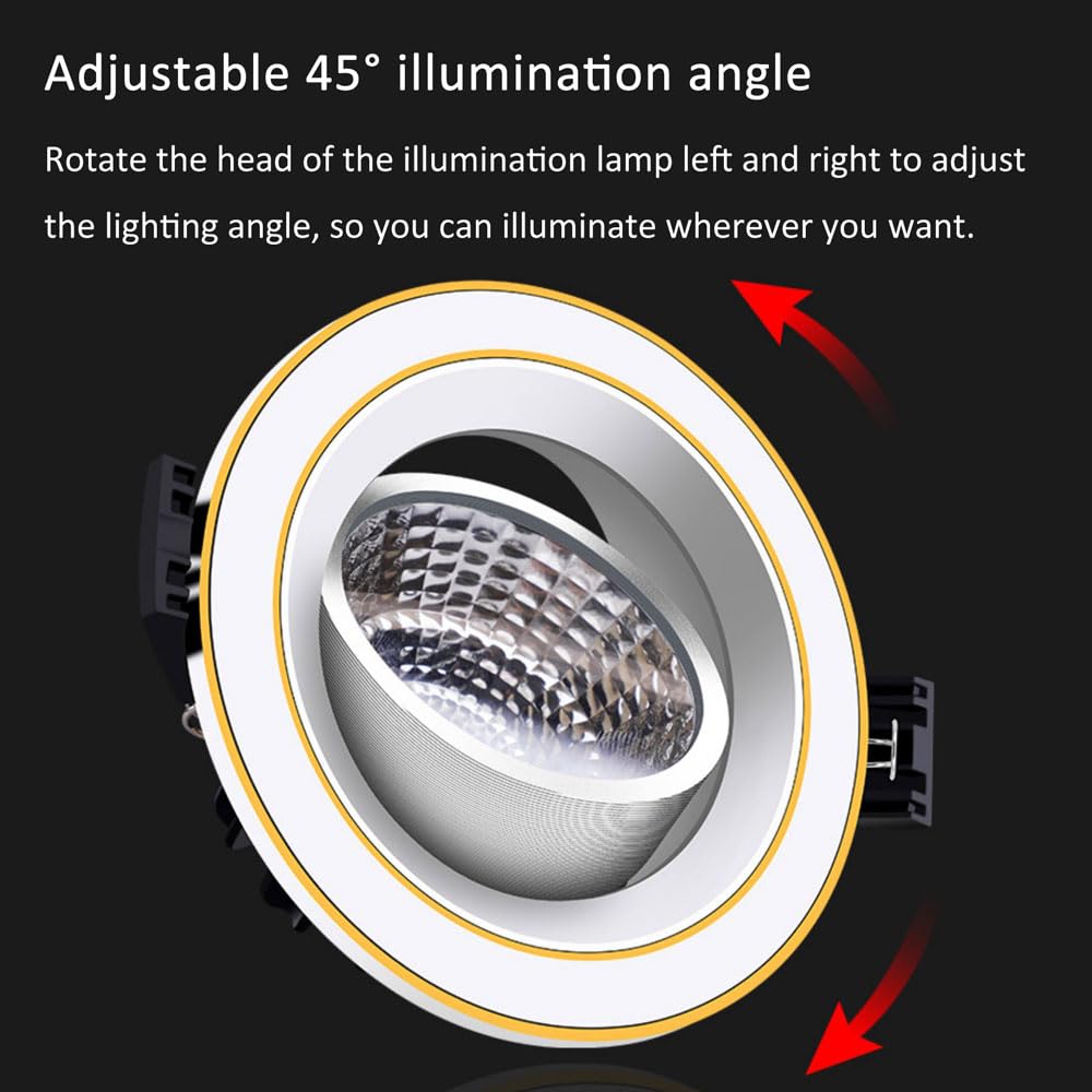 Paquete De 7 Focos Led COB Empotrables De 6 W con Ángulo Ajustable Y Antideslumbrante para Techo De Sala De Estar, 3000 K/4000 K/6000 K (Opcional),A-3000K