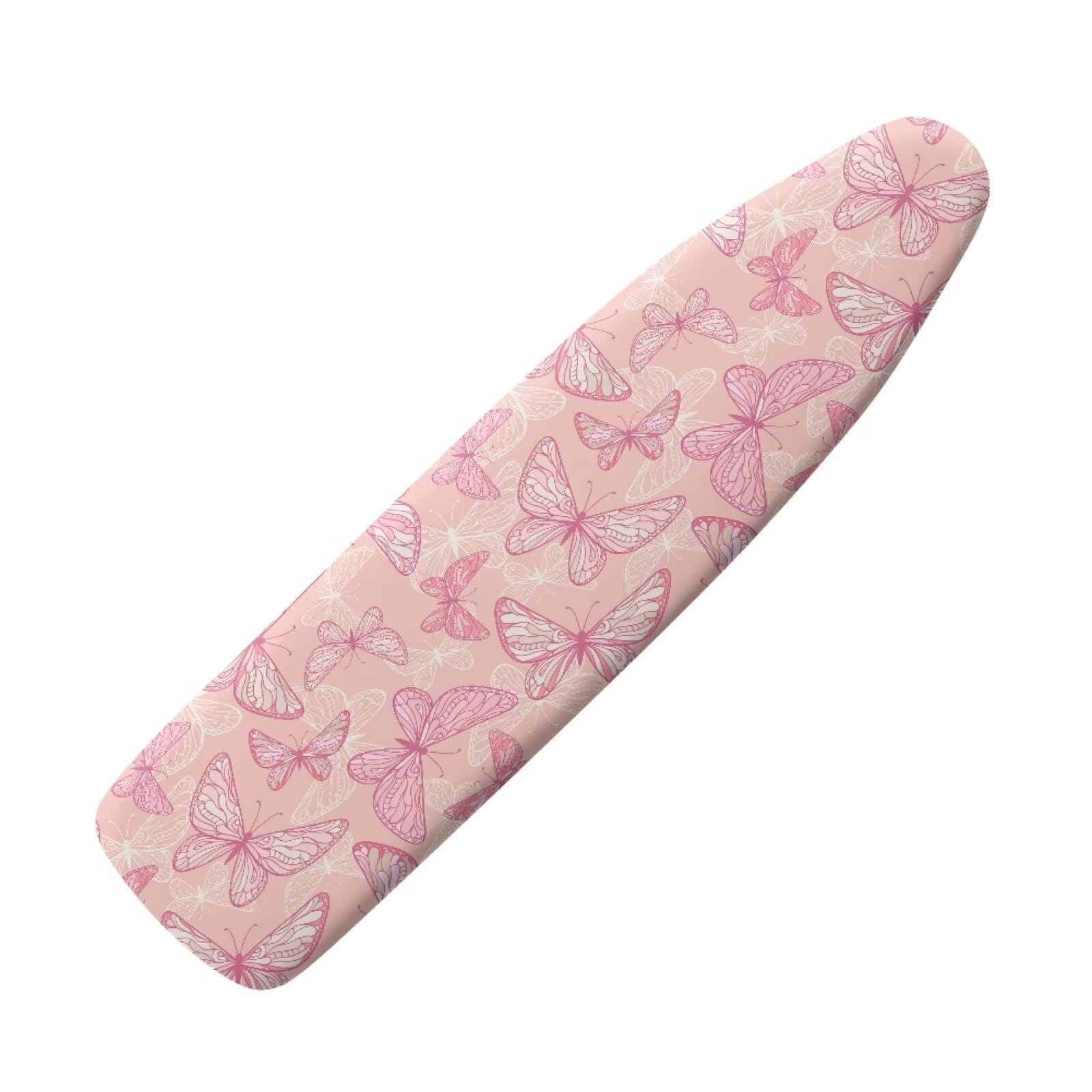 Buxolandt Ironing Board Cover - Butterfly Pattern Pink Print Polyester Fabric with Scratch-Resistant Surface - Features Elastic Edges & 3 Adjustable Fasteners - Universal Fit for Most Boards XL