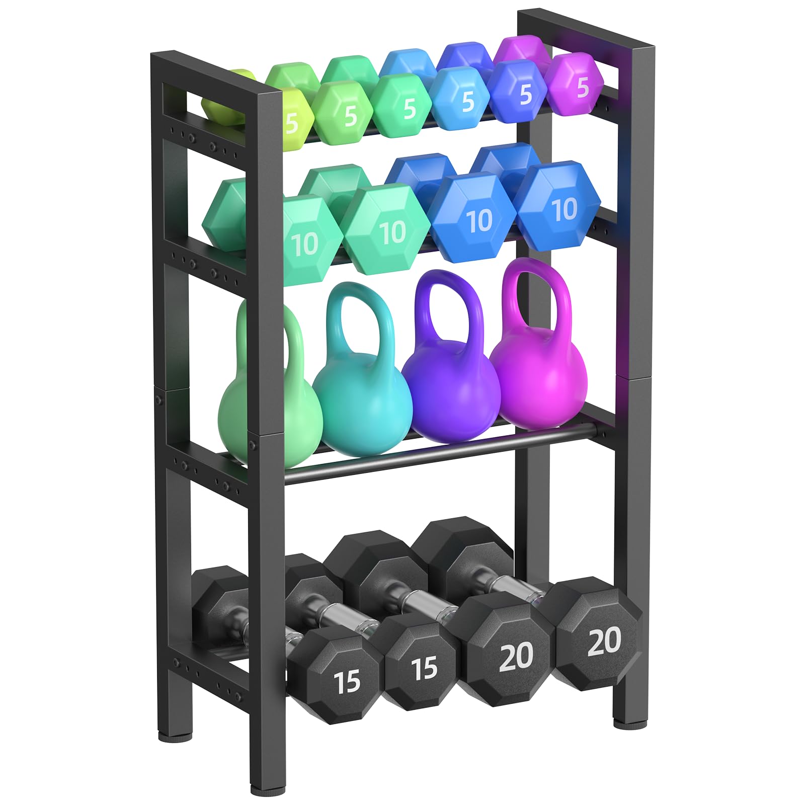 4 Tier Dumbbell Rack Adjustable Weight Rack for Home Gym Heavy Duty Weight Stand 600LBS Capacity Kettlebells Storage Workout Equipment Organizer (Rack Only)-image-17