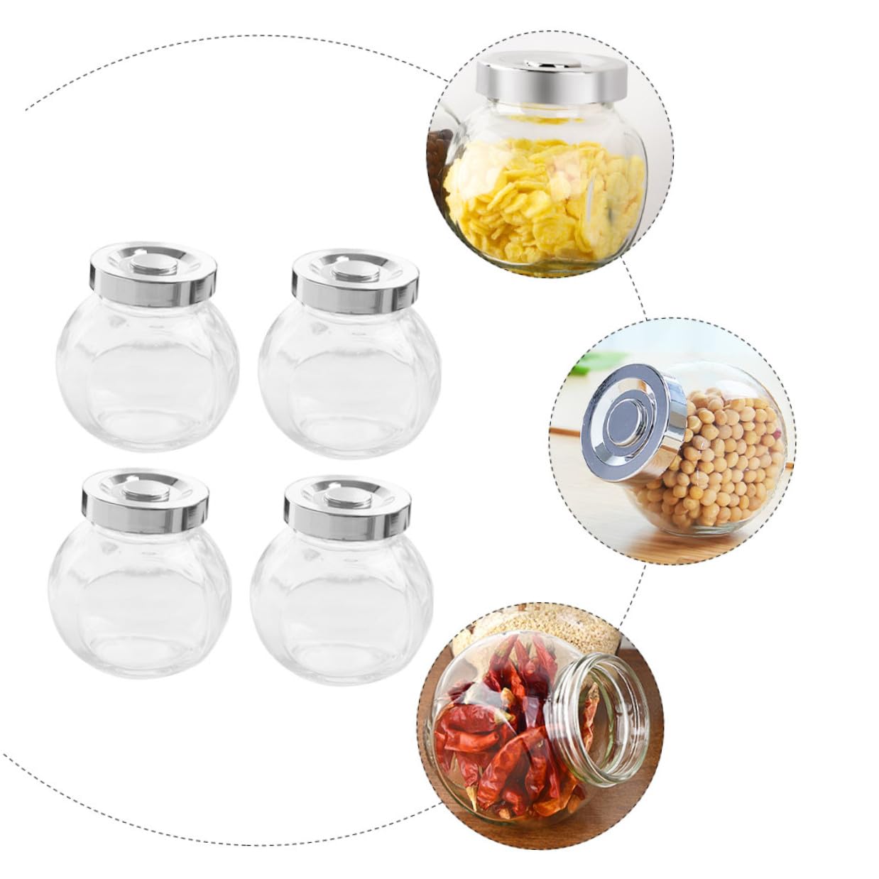 Homoyoyo 8 Stück Teiliges Glas Vorratsdosen Transparent mit Luftdichtem Verschluss Runde Küchenbehälter zur Aufbewahrung von Trockenfrüchten Tee und Süßigkeiten Bruchfest und