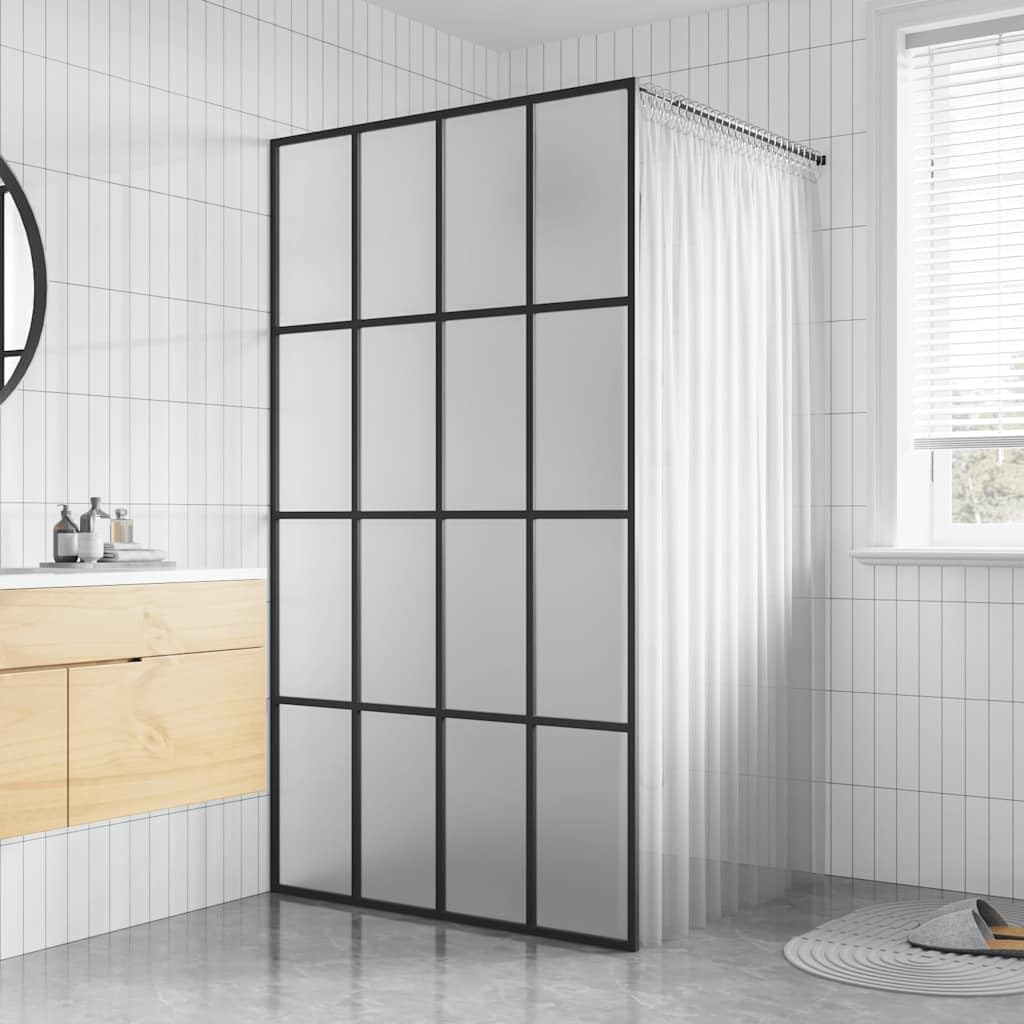 Mampara de ducha de cristal templado mate, 100 x 195 cm, marco de aluminio, panel lateral ajustable con barra de apoyo, resistente a salpicaduras para baño moderno