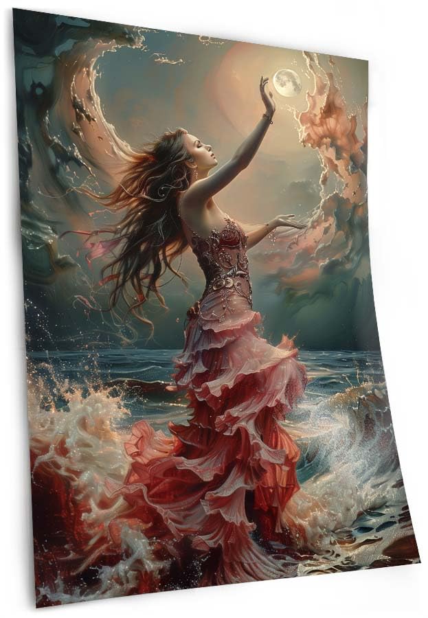 Aphrodite and the Moon Fine Art Print - Greek Goddess Love Beauty Venus Unframed Picture Ocean Wall Decor