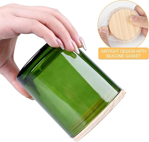 Miniatura 10 de SHOWIN Tarros de vela de vidrio de 10 onzas para hacer velas, 15 unidades, tarros blancos esmerilados con tapas de madera para tarros de especias,