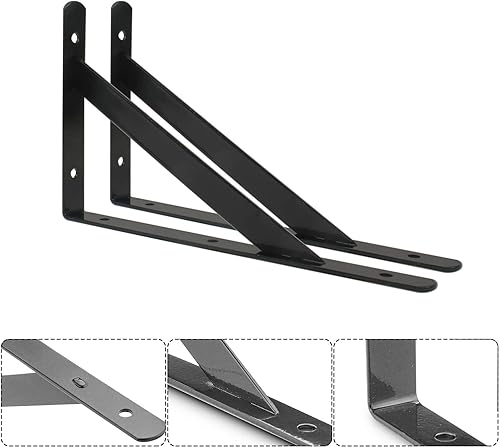 Miniatura 8 de Eau L - Soportes de estante resistentes, 6 unidades, soporte de esquina negro de 4 x 6 pulgadas, estantes flotantes de 90 grados, soportes