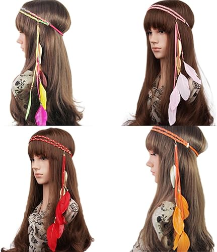 Miniatura 2 de Song Qing Diadema de plumas para mujer, con borlas de hojas trenzadas, accesorios para el cabello