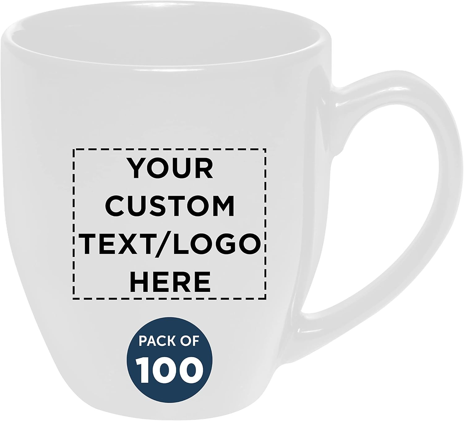 Custom Large Coffee Cups 16 oz. Set of 100, Personalized Bulk Pack – Perfect for Tea, Espresso, Cappuccino, Hot Cocoa – White