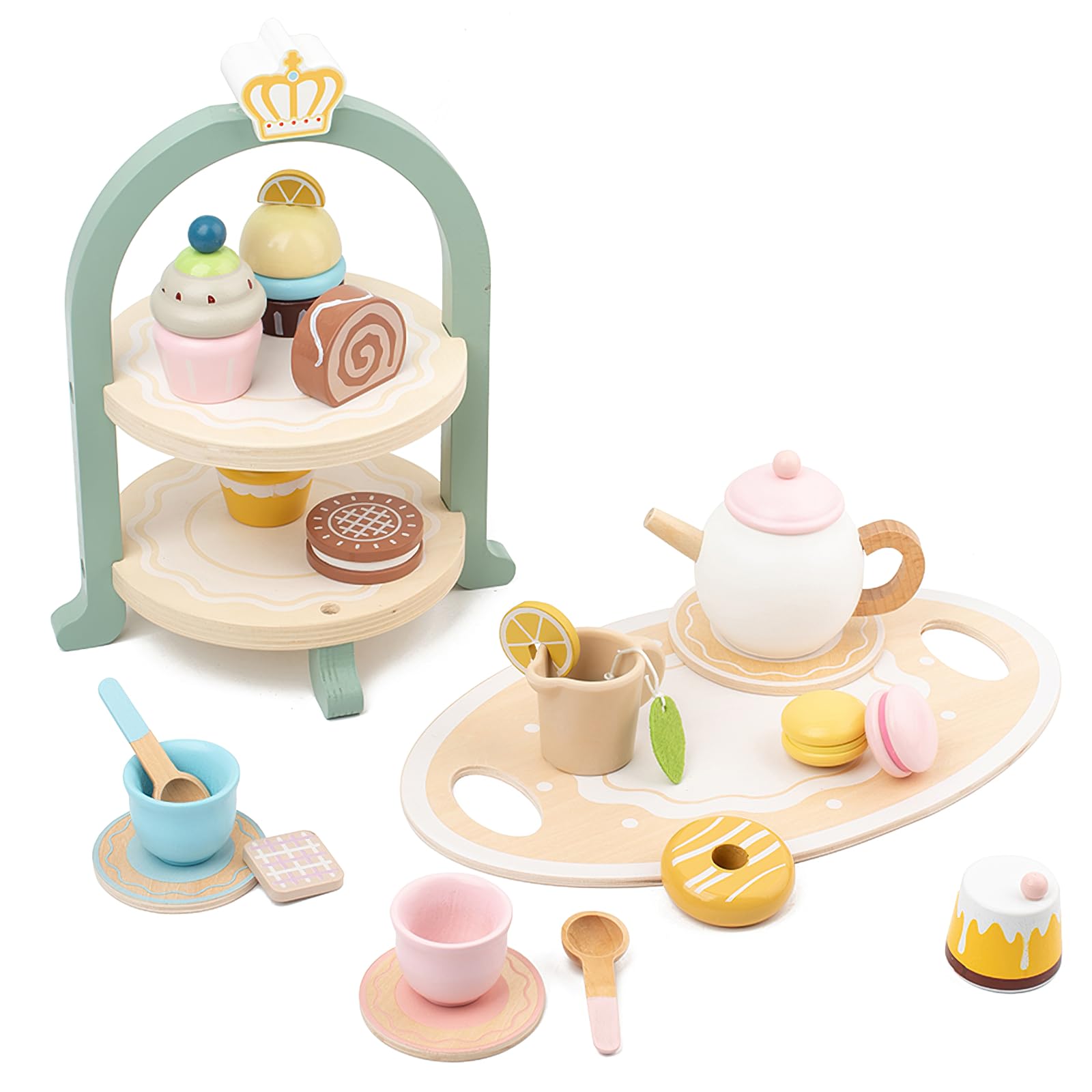 HOMSFOU Birthday Party Cake Playset Wooden Pretend Play...