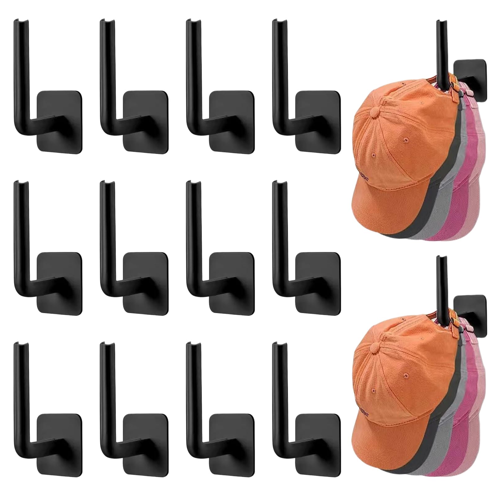 Perchero para Gorras 12 Piezas, Soporte para Sombrero Colgador Adhesivos para Pared, Organizador de Gorras para Armario