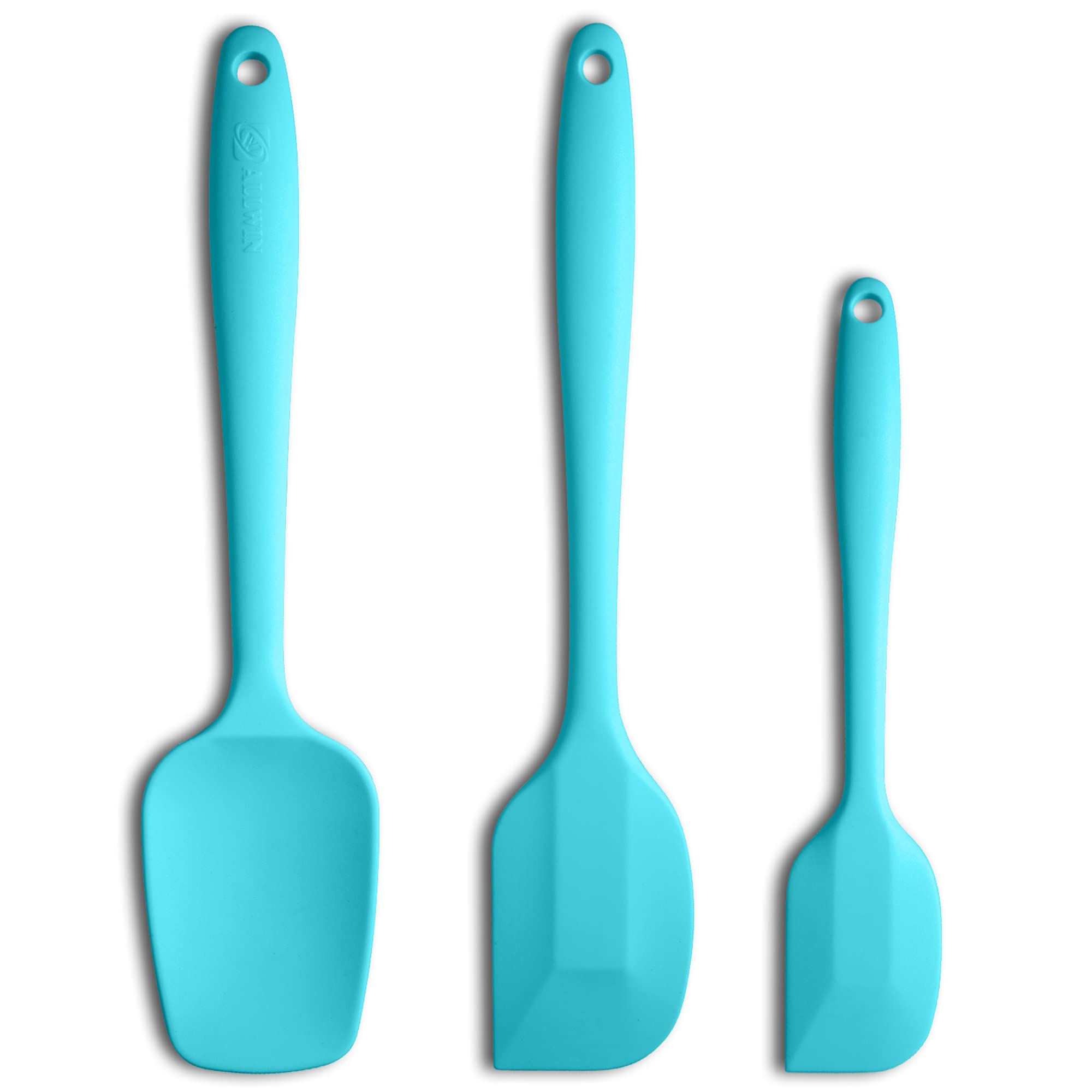 Silicone Spatula 3‑Piece Set Heat Resistant 600°F Non‑Stick Rubber Spatulas with Stainless Steel Core ALLWIN HOUSEWARE Large Spatula, Spoonula & Mini Spatula for Cooking & Baking, Macaron Blue