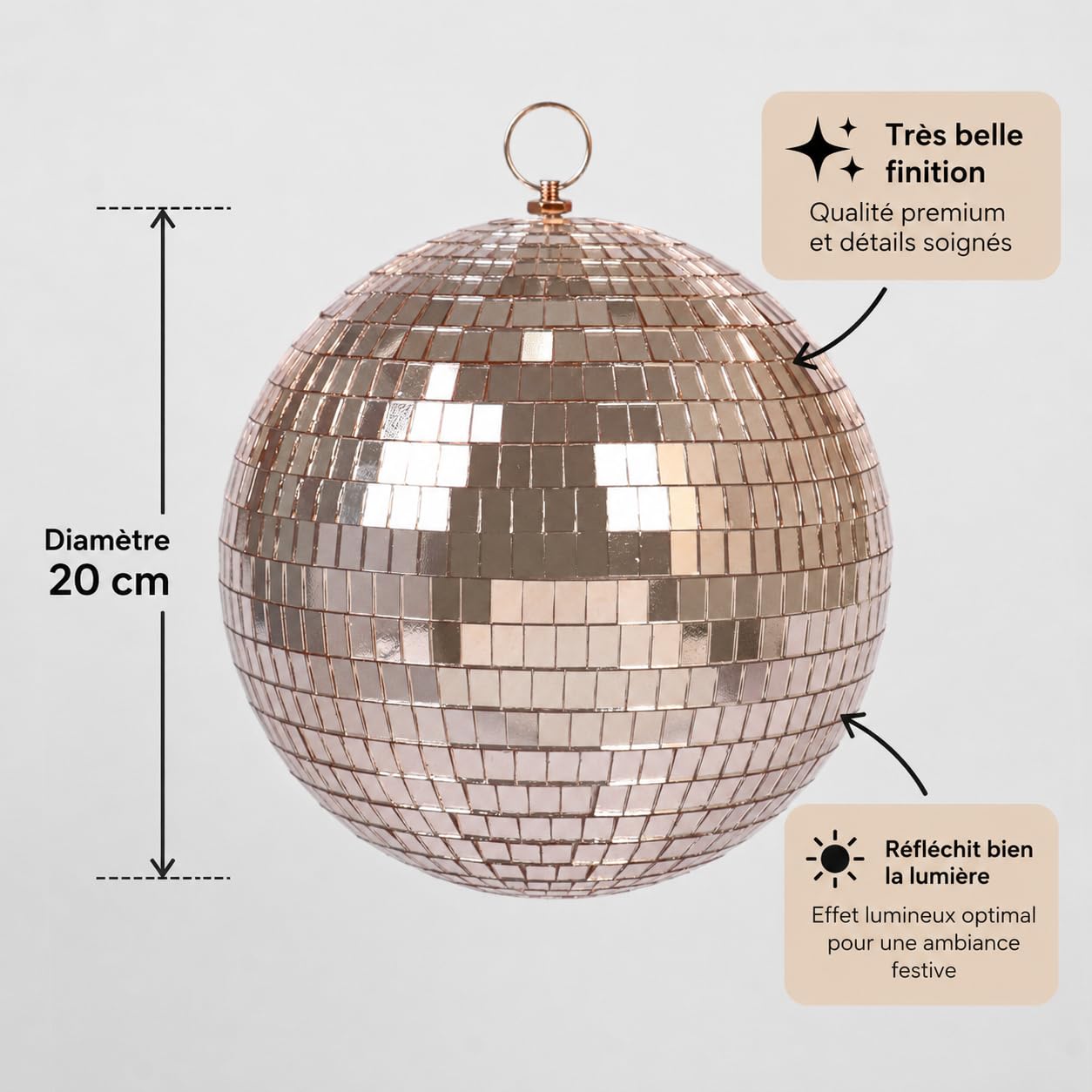 LTMG Boule à Facettes Disco Rose Gold 20cm avec crochet de suspension - Décoration Scintillante de Grande Taille pour Fêtes et Événements