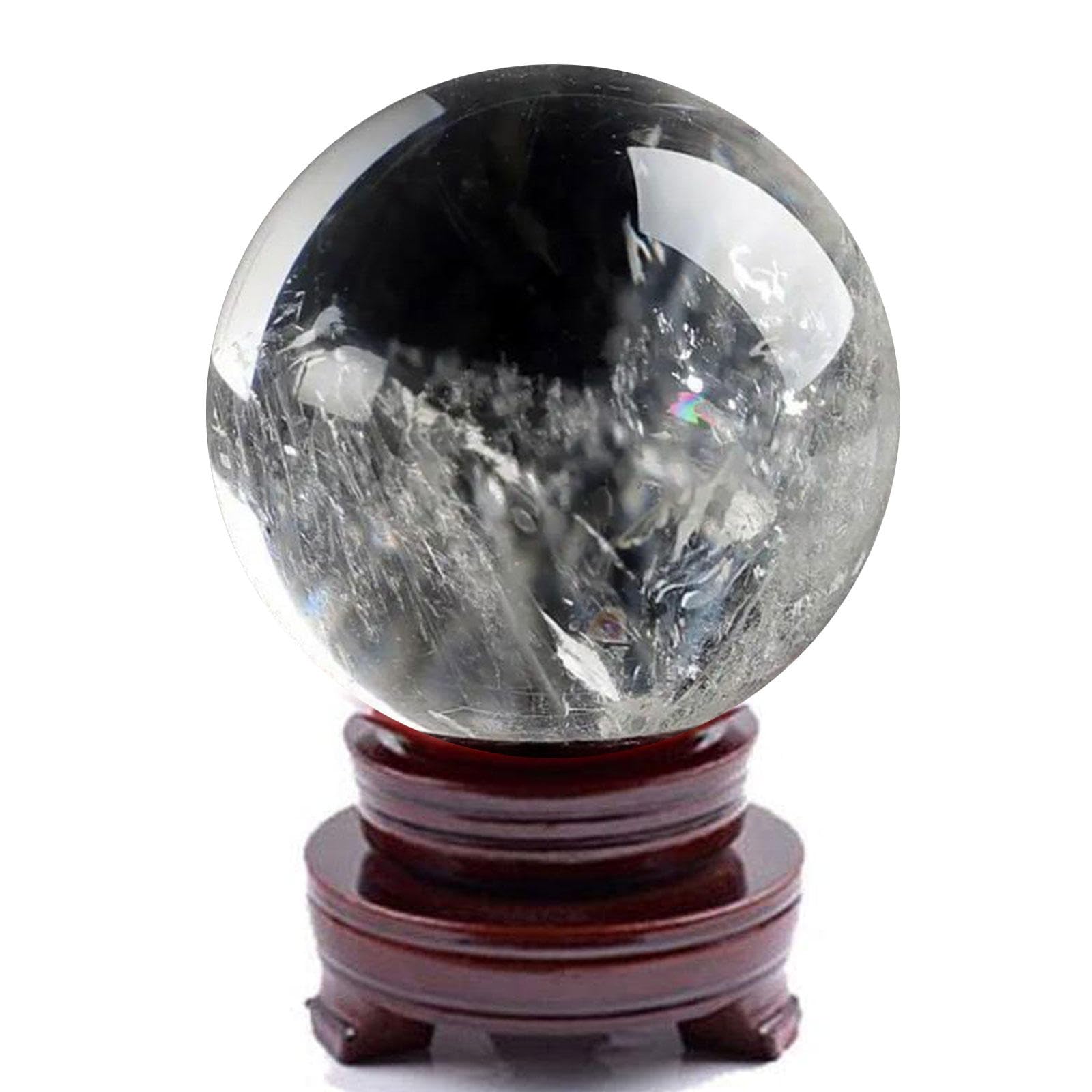 FOPURE Clear Quartz Crystal Sphere Ball Gemstone with Stand, Home Decor Sculpture Figurine, Divination,Diameter3.1