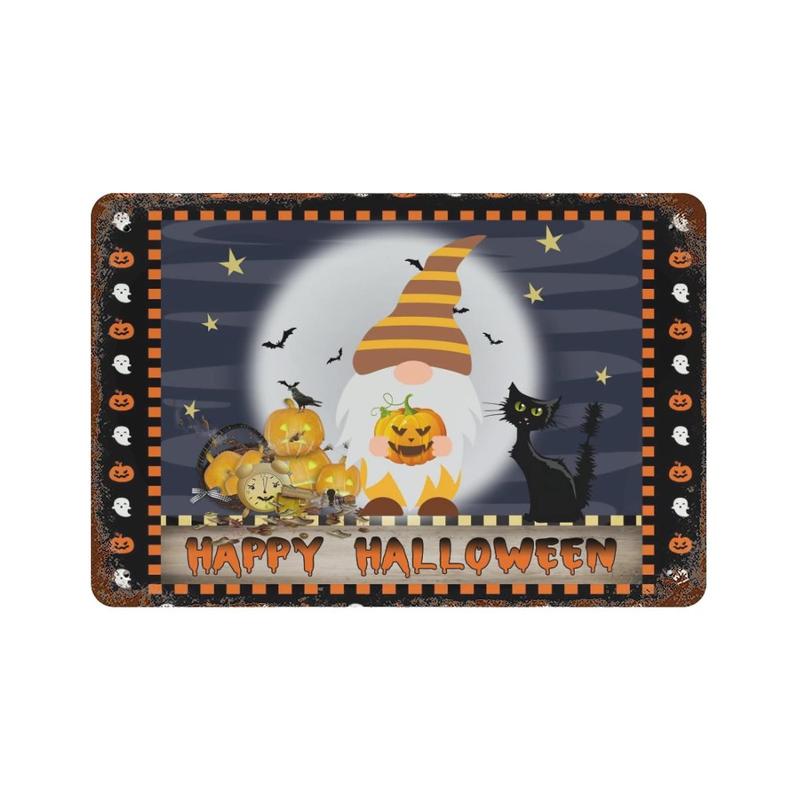 Panneau en métal Happy Halloween décoration chauve-souris en acier rétro de 30x46 cm