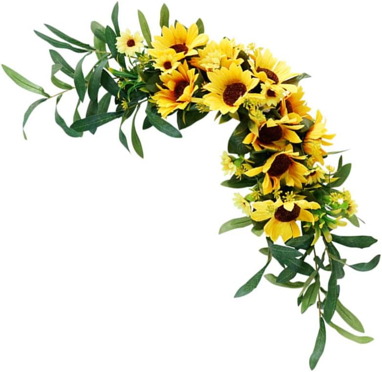 Sunflower Swag Artificial Flowers Door Hanging Wreath Simulation Floral Eucalyptus Garland for Mirror Window Wall Home Wedding Party Decoration