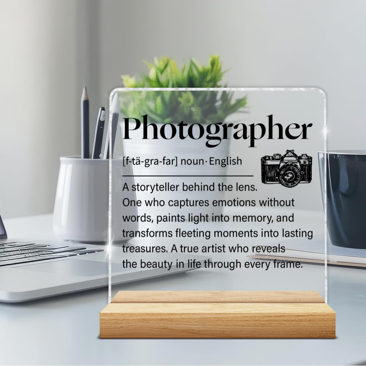 Photographer Gifts for Photography Lovers Women Men, Photography Gift Photographer Acrylic Sign Office Desk Decor 4×4 Inch