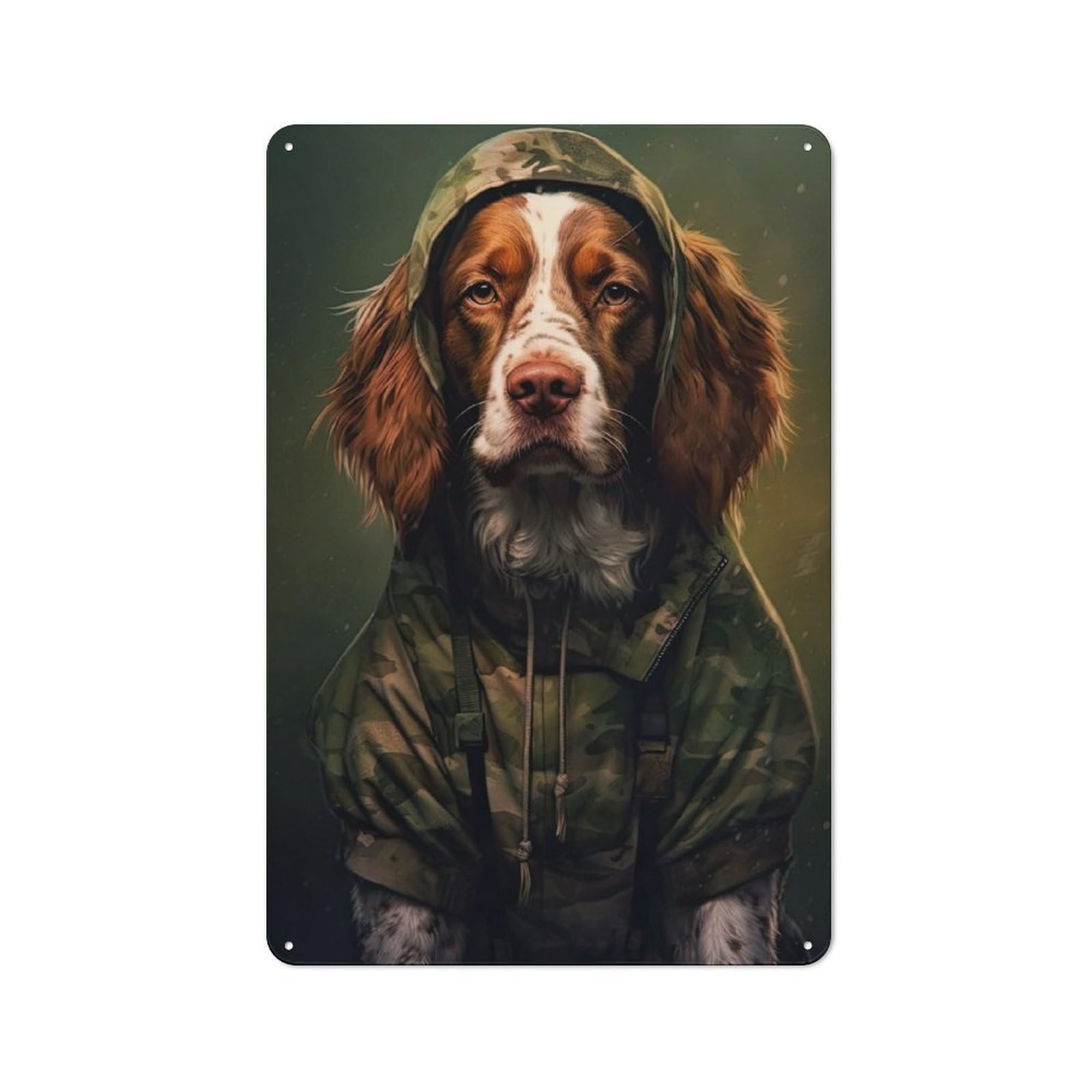 Junmoney Brittany Spaniel Camo Vintage Printed Metal Sign 30X20cm For Workshop Wall, A Decorative Gift For A Newly Furnished Workshop