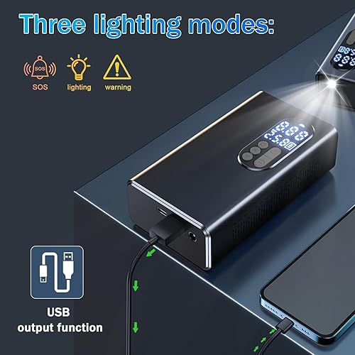 Miniatura 4 de Compresor de aire portátil para inflador de neumáticos, bomba de aire inalámbrica para neumáticos de automóvil (CC 12 V 150 psi) con pantalla y