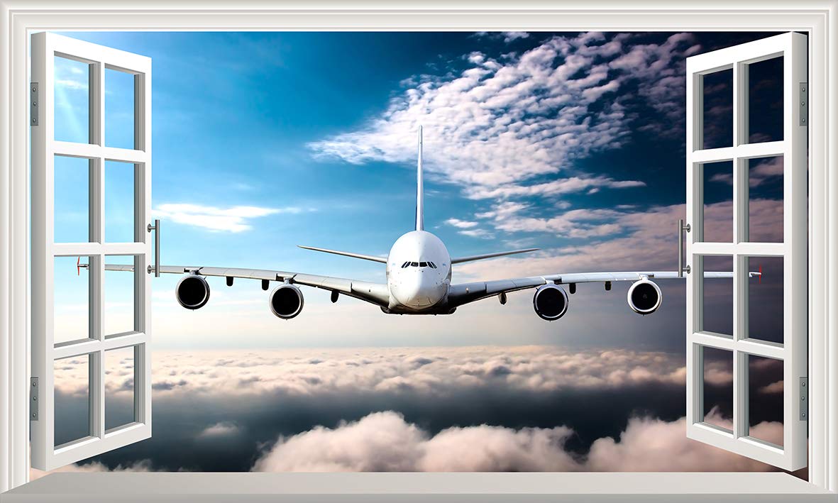Chicbanners Aeroplane Airplane A380 3D V003 Magic Window Wall Sticker Self Adhesive Poster Wall Art Size 1000Mm Wide X 600Mm Deep