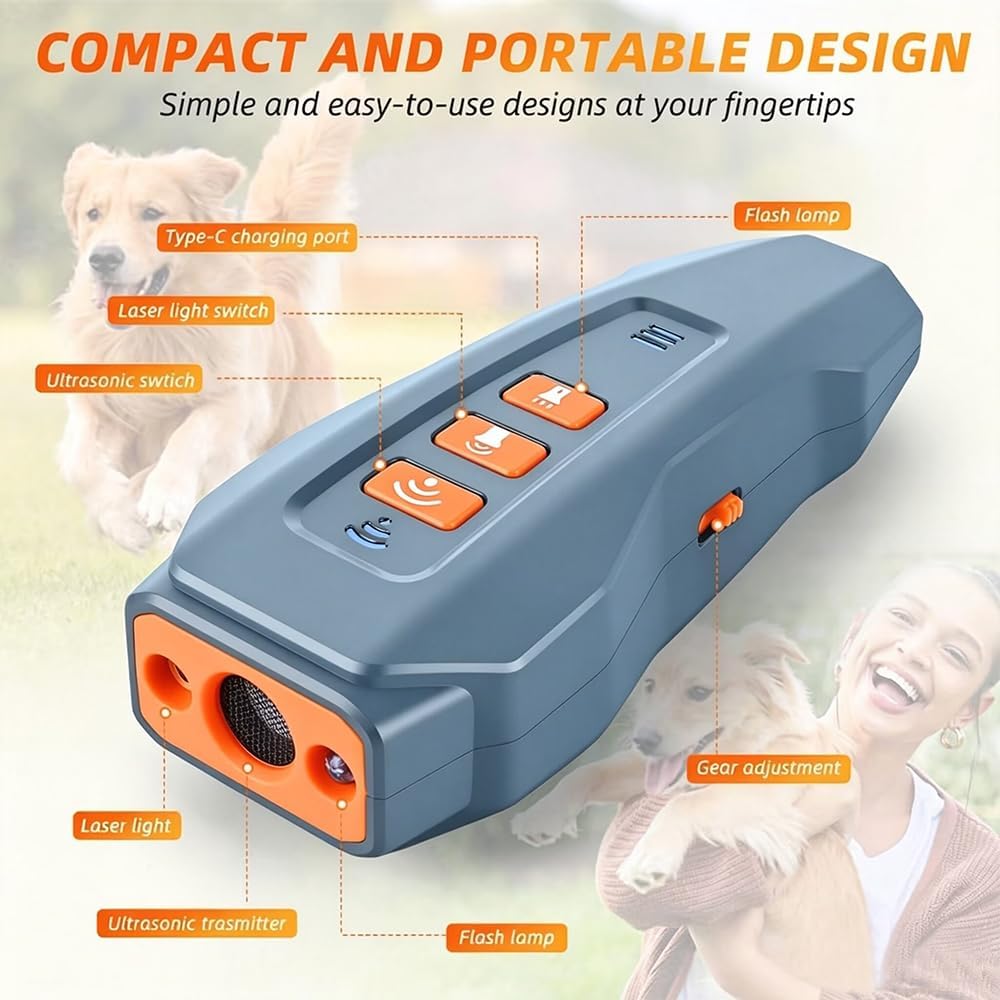 Dog Bark Deterrent Device-Rechargeable Ultrasonic Anti Barking Control Tool with 3 Modes,LED & Laser Function,33Ft Range for Indoor Outdoor Training