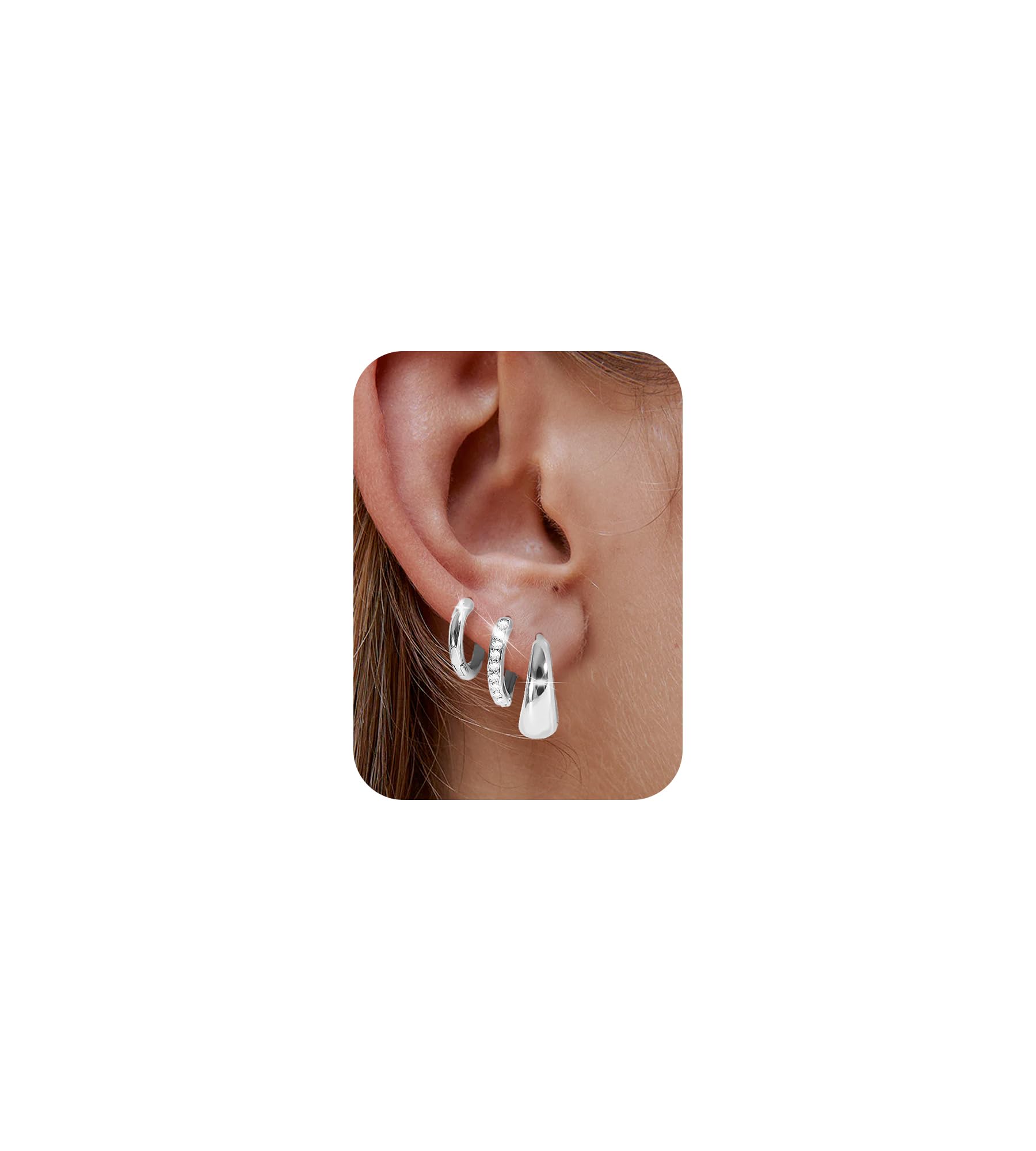 3 Paar Ohrringe Silber 925 Für Damen,14K Vergoldet und hypoallergen.Dieses Ohrringe Set mit AAA+ Zirkonia umfasst Creolen Gold und Ohrstecker,perfekt für mehrere Piercings und täglichen