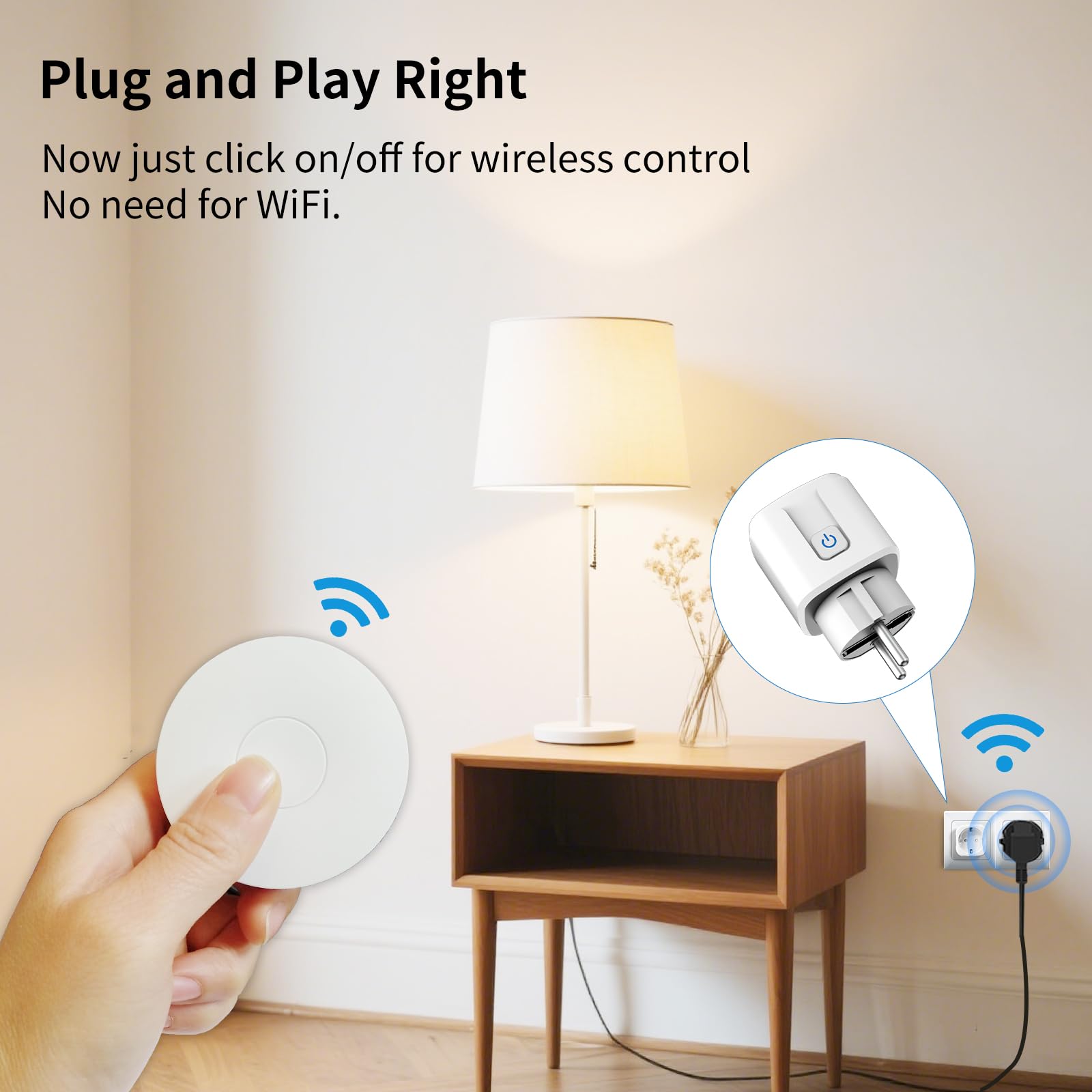 Smart presa con telecomando, kit senza batterie, 433 MHz, trasmettitore radio autocorrente, 100 m, 3500 W, interruttore radio per lampada/ventilatore/riscaldatore (2 bottoni, 1 socket)