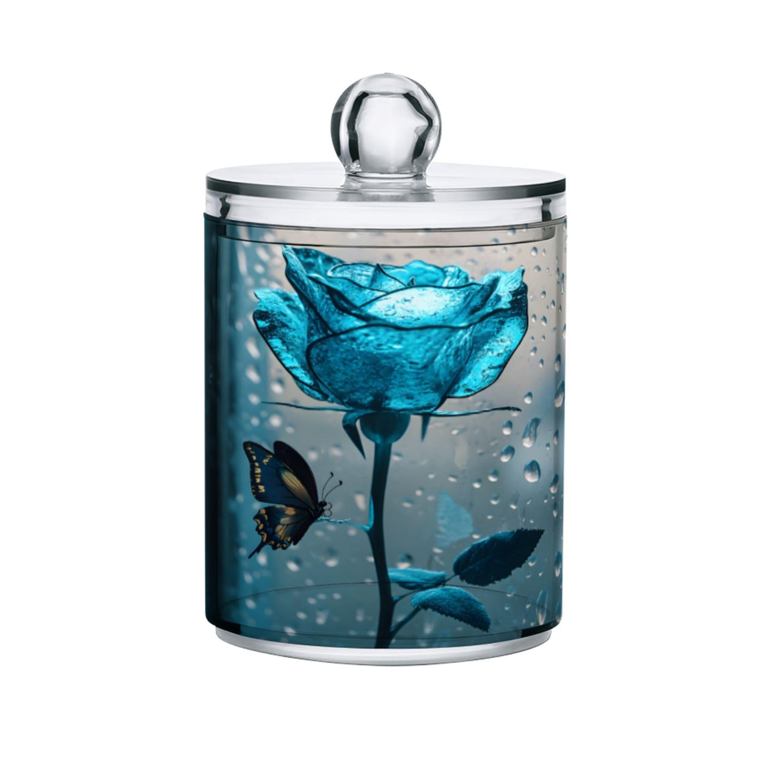 MNSRUU 2 Pack Qtip Holder Organizer Dispenser 3d Turquoise Rose Butterfly Pink Bathroom Storage Canister Cotton Ball Holder Bathroom Containers for Cotton Swabs/Pads/Floss