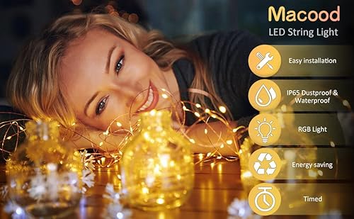 Macood Led Fairy String Lights Easter Mother's Day 16.4Ft App Control, Women's Day Birthday Holiday Party Wedding Outdoor Indoor Decoration, Rainbow Warm White Rgb Color Changing Music Sync #TOP1