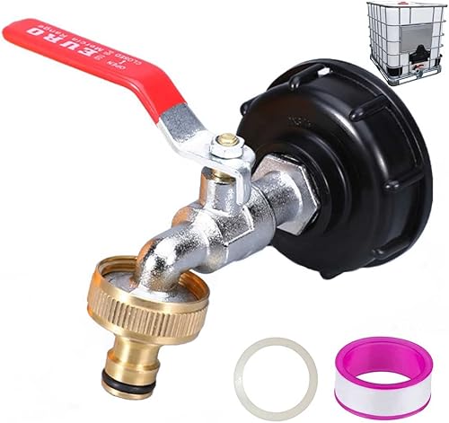 IBC - Grifo adaptador de tanque de mano, adaptador de tanque de agua de 275-330 galones, rosca gruesa S60X6, salida de 12 pulgada, adaptador macho