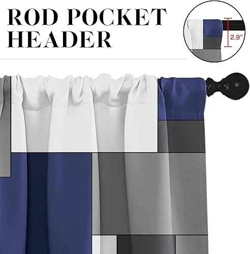 Miniatura 3 de Cortinas de cocina azul marino de Tayney, juego de 3 cortinas de ventana a cuadros y cenefas, cortina de nivel corta geométrica en negro, gris y